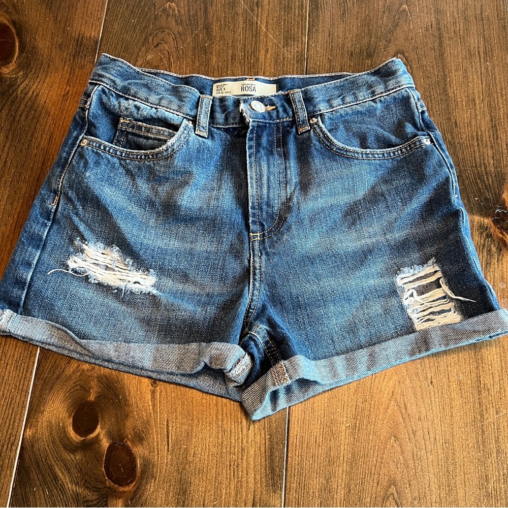 TopShop Moto Blue Rosa Denim Distressed Women Shorts